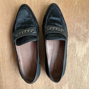 Donald J Pliner Creeper Pointed Loafer Flats Brecca Chain Black Calf Hair 6 1/2M